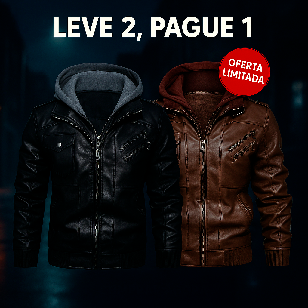 COMPRE 1 LEVE 2 - Jaqueta de Couro com Capuz