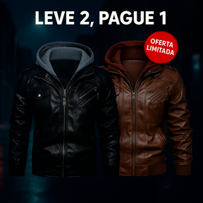 COMPRE 1 LEVE 2 - Jaqueta de Couro com Capuz