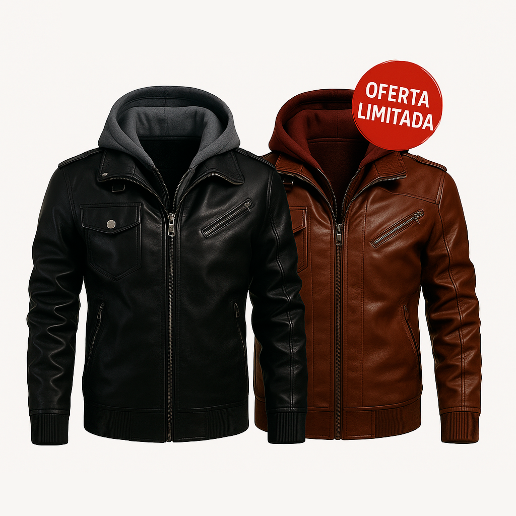 COMPRE 1 LEVE 2 - Jaqueta de Couro com Capuz