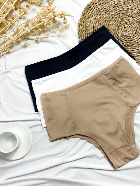 Kit com 10 Calcinhas Basicas Cintura Alta Pala Dupla Forro 100% Algodão Nâo Marca Cós Alto Conforto